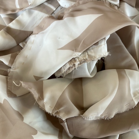 Vintage Dress Tan and Cream Chiffon Hand Made Dress with Tie Belt midi - Picture 12 of 12